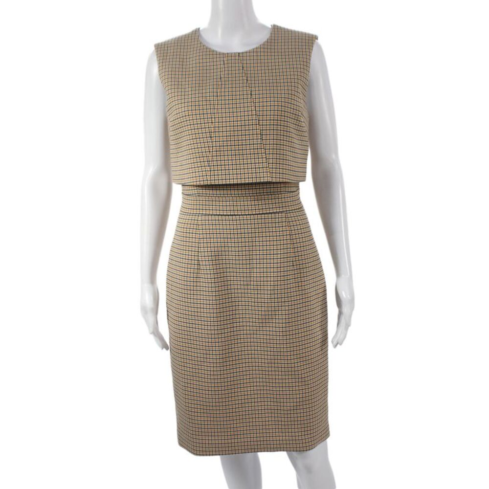 Toccin Women Sheath Pencil Dress Beige Check Sleeveless Size 4